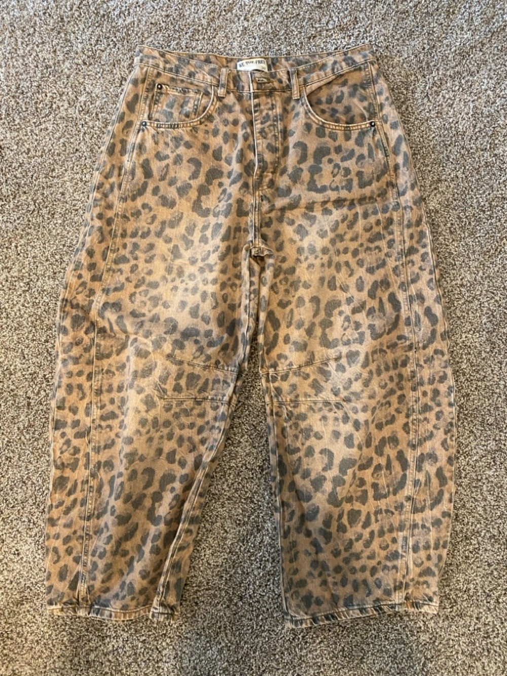 We are free Good Luck Leopard Print Barrel Jeans - Size 30
